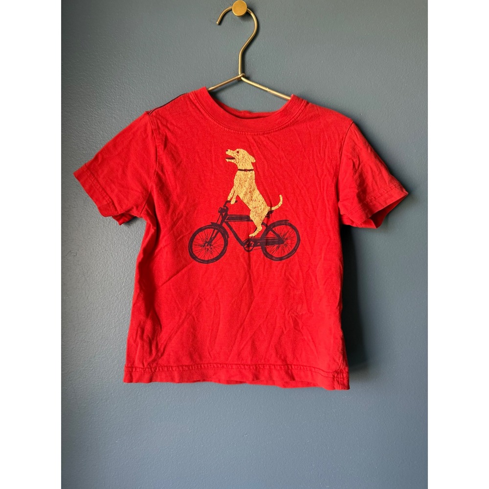 Hanna Andersson Kids Red Dog on Bicycle Graphic Tee Shirt Size 90